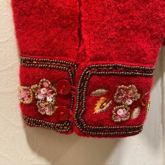 TALBOTS Beaded Red Boiled Wool Seamed Blazer Jacket Women M Petite - Picture 5 of 12